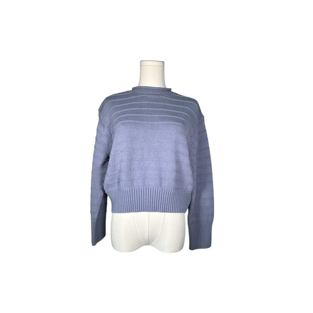 BRIT.NY Women's Blue‎ Striped Crew Neck Pullover Sweater Size M 100% Cotton